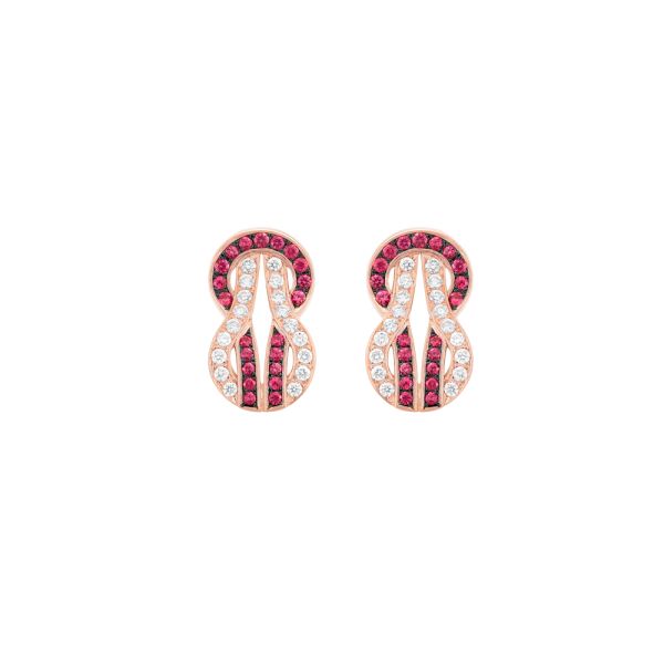 Fred Chance Infinie earrings medium model in 18k rose gold, diamonds and rubies