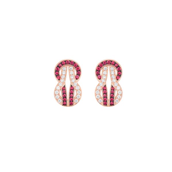 Puces d'oreilles Fred Chance Infinie moyen modèle en or rose, diamants et rubis 8B0308