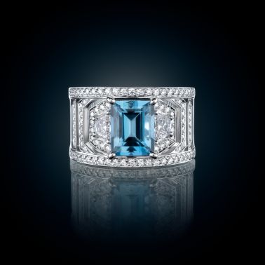 Lepage La Santa-Maria ring in white gold, aquamarine and diamonds