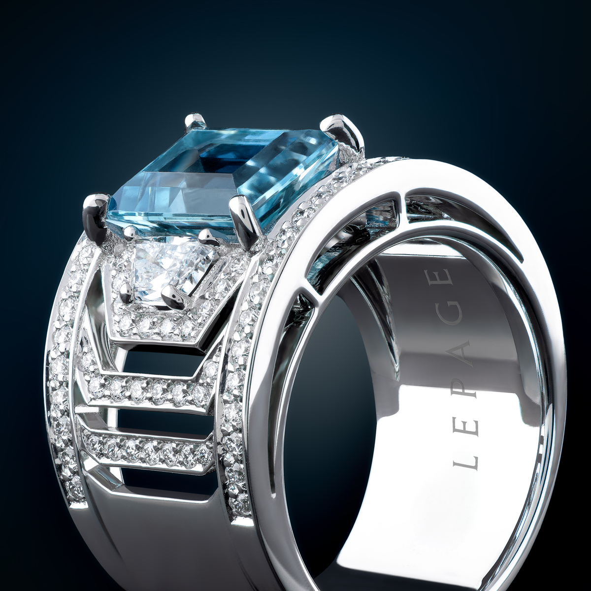 Lepage La Santa-Maria ring in white gold, aquamarine and diamonds