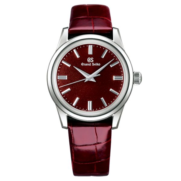 Grand Seiko Elegance Flow of Seasons "Boshū" mechanical with burgundy dial and leather strap 37,3 mm