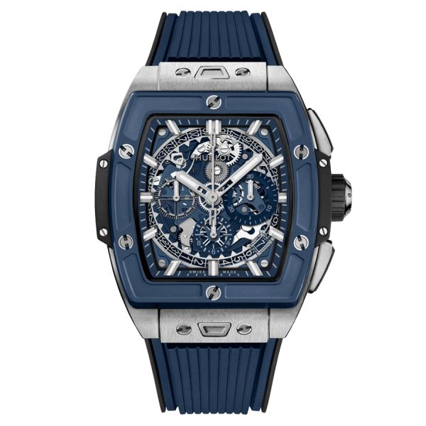Hublot Spirit of Big Bang Titanium Blue Ceramic automatic watch skeleton dial blue rubber strap 42 mm