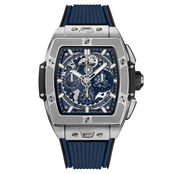 Montre Hublot Spirit of Big Bang Titanium Blue automatique cadran squelette bracelet caoutchouc bleu 42 mm 642.NX.7170.RX