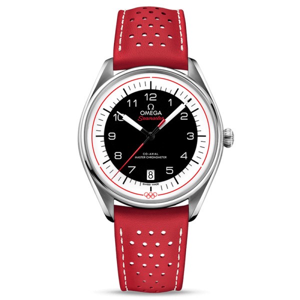 Montre Omega Seamaster Jeux Olympiques cadran blanc bracelet cuir rouge Edition limitée 2032 ex. 39,5 mm - SOLDAT PL