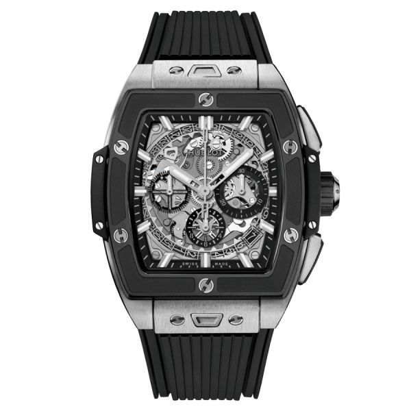 Montre Hublot Spirit of Big Bang Titanium Ceramic automatique cadran squelette bracelet caoutchouc noir 42 mm 642.NM.0170.RX