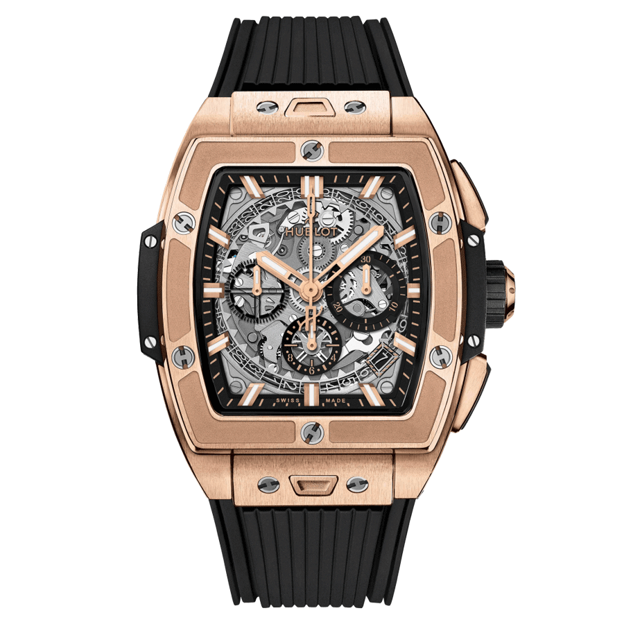 Montre Hublot Spirit of Big Bang King Gold automatique cadran squelette bracelet caoutchouc noir 42 mm 642.OX.0180.RX