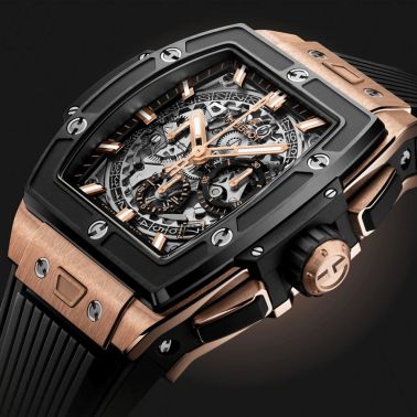 Montre Hublot Spirit of Big Bang King Gold Ceramic automatique cadran squelette bracelet caoutchouc noir 42 mm 642.OM.0180.RX