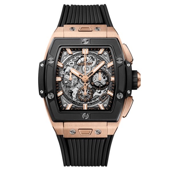 Montre Hublot Spirit of Big Bang King Gold Ceramic automatique cadran squelette bracelet caoutchouc noir 42 mm