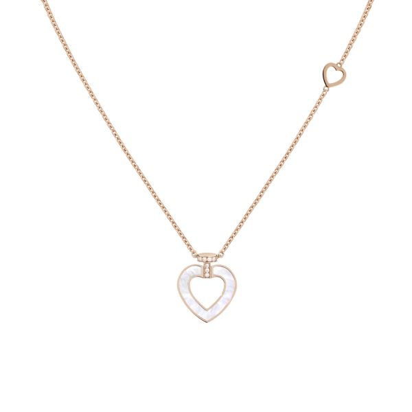 Collier Fred Pretty Woman petit modèle en or rose, diamants, nacre blanche et onyx  7B0275