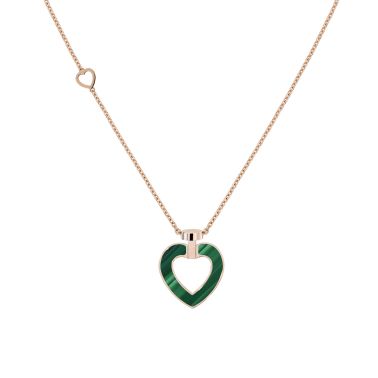 Collier Fred Pretty Woman moyen modèle en or rose, diamants, nacre blanche et malachite 7B0276