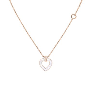 Collier Fred Pretty Woman petit modèle en or rose, diamants, nacre blanche et malachite 7B0274