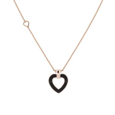 Collier Fred Pretty Woman moyen modèle en or rose, diamants, nacre blanche et onyx 7B0277