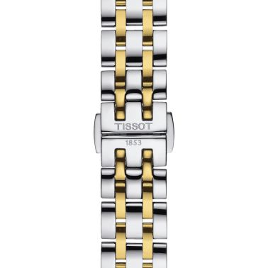 Montre Tissot Classic Dream Lady quartz lunette couleur or jaune cadran argent bracelet acier 28 mm T129.210.22.031.00