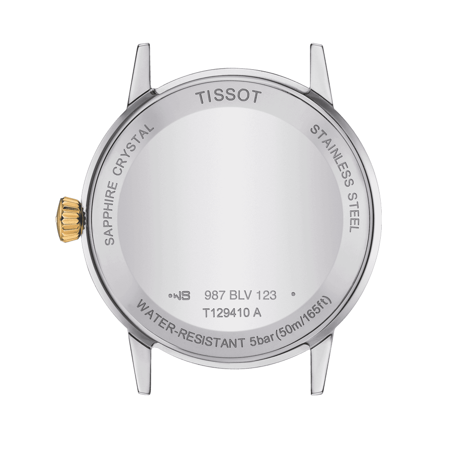 Montre Tissot Classic Dream quartz couleur or jaune cadran argent bracelet acier 42 mm T129.410.22.031.00