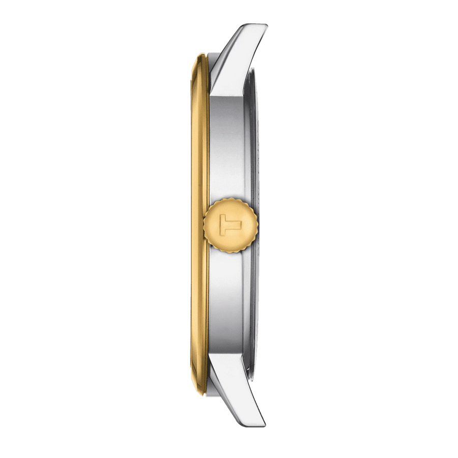 Montre Tissot Classic Dream quartz couleur or jaune cadran argent bracelet acier 42 mm T129.410.22.031.00