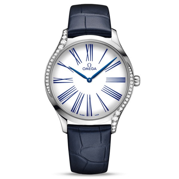 Montre Omega De Ville Trésor quartz cadran blanc bracelet cuir bleu 39 mm - SOLDAT PL