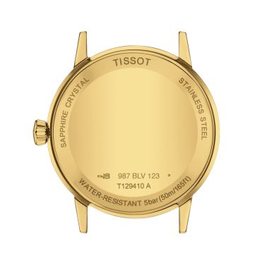 Tissot Classic Dream yellow gold color quartz watch ivory dial brown leather strap 42 mm