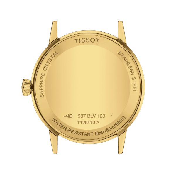 Tissot Classic Dream yellow gold color quartz watch ivory dial brown leather strap 42 mm