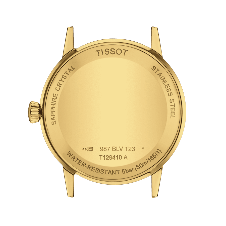 Tissot Classic Dream yellow gold color quartz watch ivory dial brown leather strap 42 mm