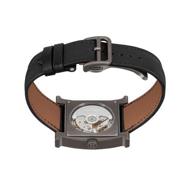 HERMÈS Heure H Titanium automatic watch black dial black leather strap 34 mm W054131WW00