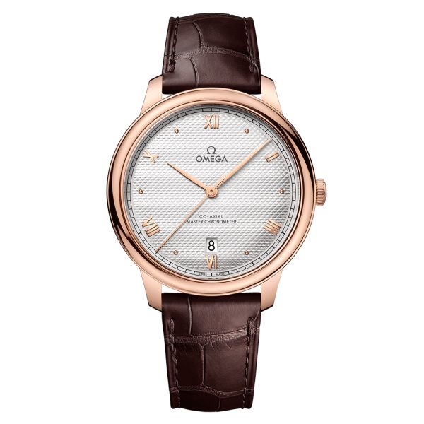 Omega De Ville Prestige Co-Axial Master Chronometer Rose Gold Sedna silver dial leather strap 40 mm
