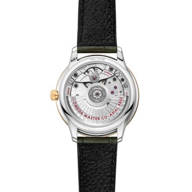 Montre Omega De Ville Prestige Co-Axial Master Chronometer Or et Acier cadran nacre blanche bracelet cuir 34 mm