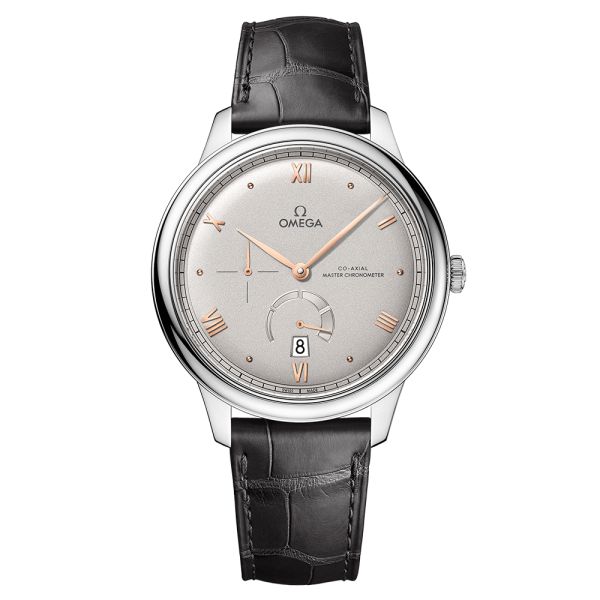 Montre Omega De Ville Prestige Co-Axial Master Chronometer Réserve de Marche cadran gris bracelet cuir 41 mm