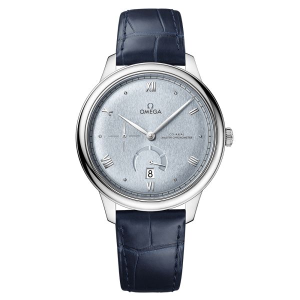 Montre Omega De Ville Prestige Co-Axial Master Chronometer Réserve de Marche cadran bleu clair bracelet cuir 41 mm