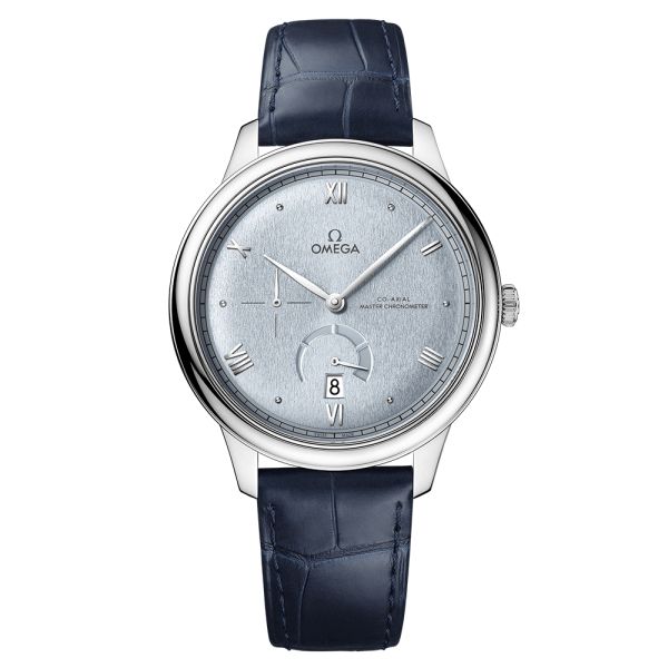 Omega De Ville Prestige Co-Axial Master Chronometer Power reserve light blue dial leather strap 41 mm