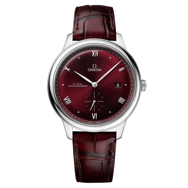 Montre Omega De Ville Prestige Co-Axial Master Chronometer Petite Seconde cadran bordeaux bracelet cuir 41 mm