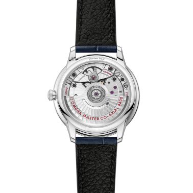 Omega De Ville Prestige Co-Axial Master Chronometer blue dial diamond index leather strap 34 mm