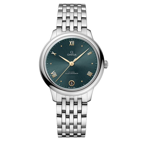 Omega De Ville Prestige Co-Axial Master Chronometer green dial steel bracelet 34 mm