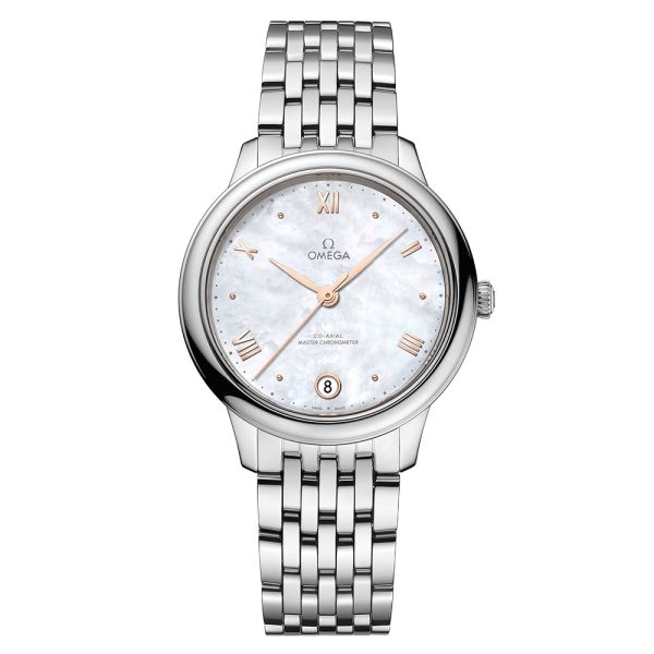 Omega De Ville Prestige Co-Axial Master Chronometer white mother-of-pearl dial steel bracelet 34 mm