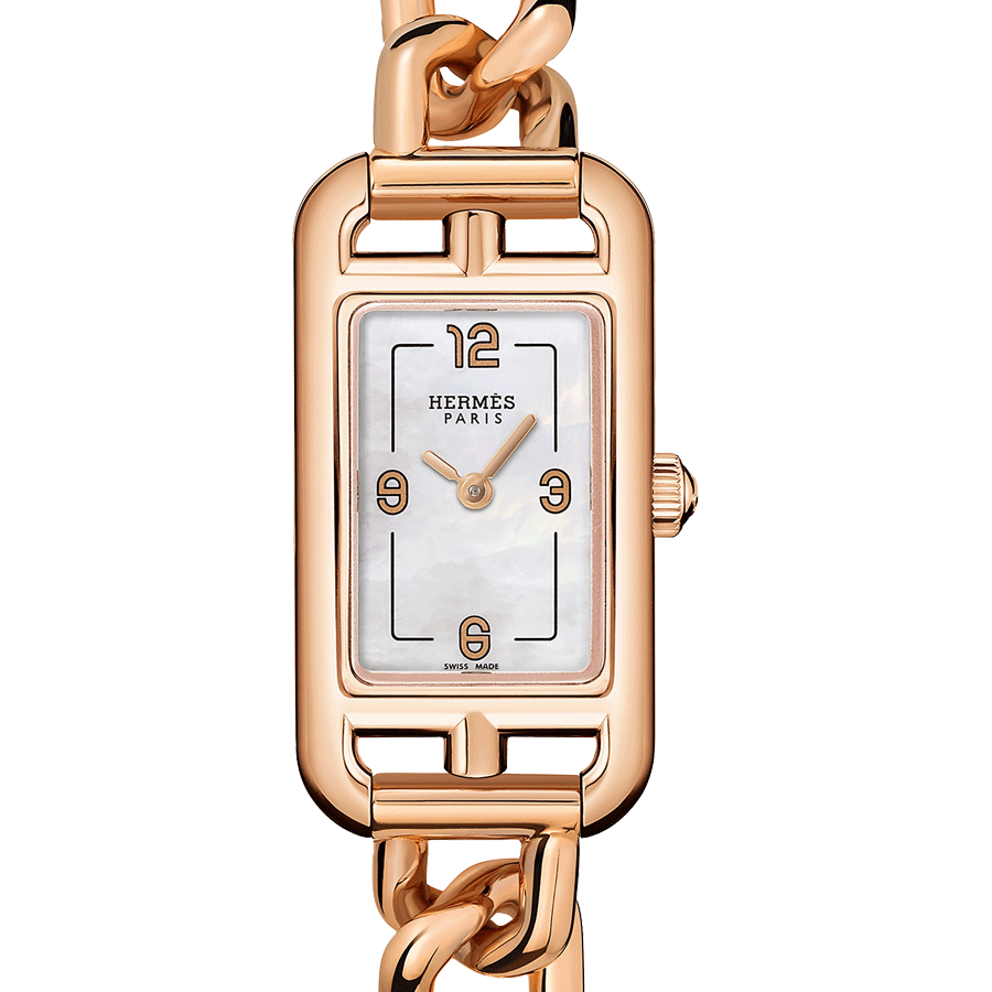 Montre HERMÈS Nantucket Petit Modèle Or Rose quartz cadran nacre blanche bracelet or rose 29 mm W049573WW00