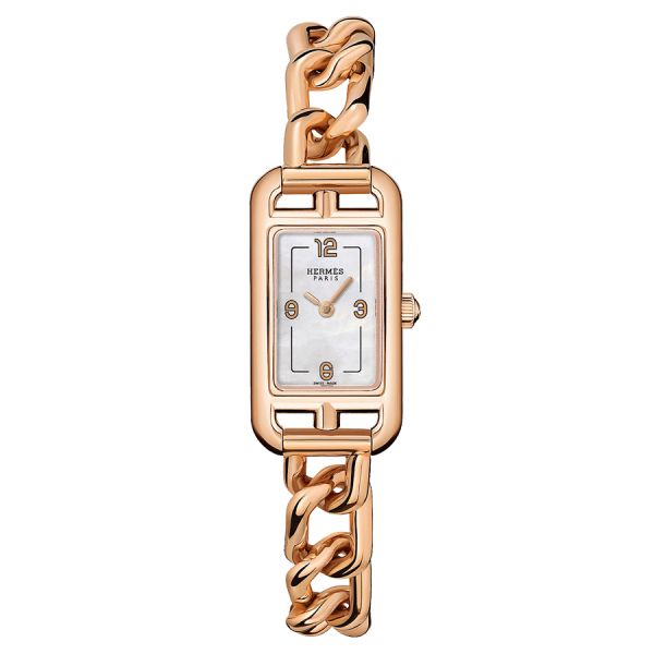 HERMÈS Nantucket Petit Modèle Rose Gold quartz dial white mother-of-pearl bracelet 29 mm