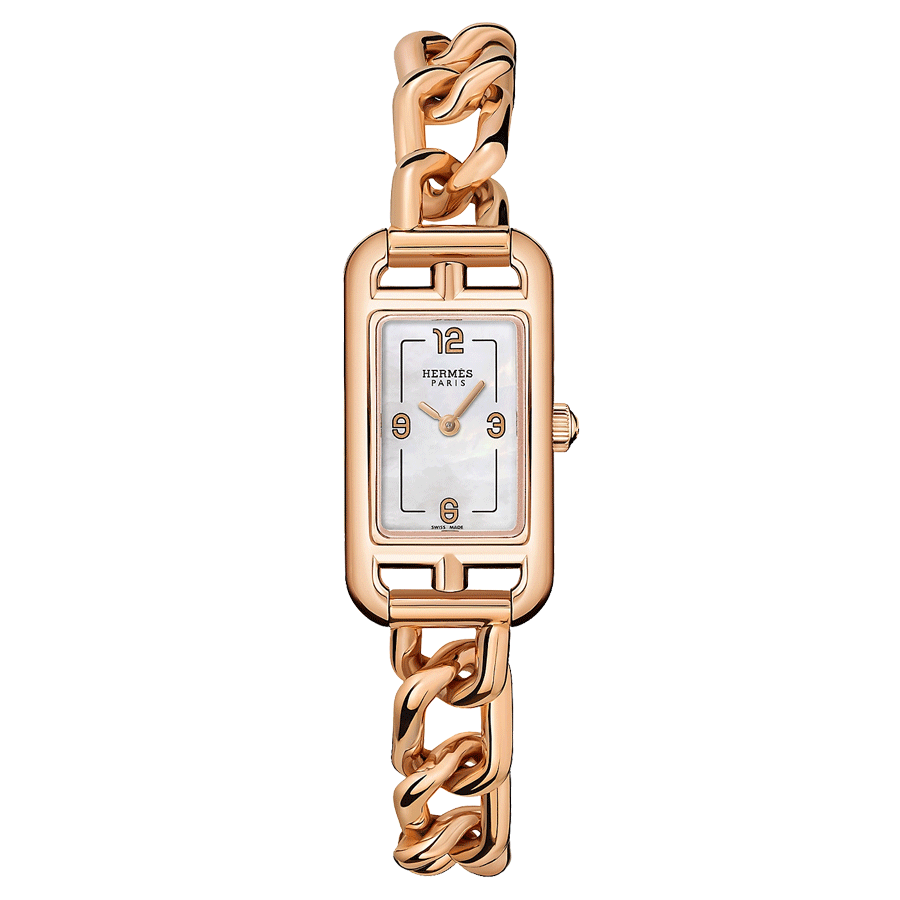 HERMÈS Nantucket Petit Modèle Rose Gold quartz dial white mother-of-pearl bracelet 29 mm