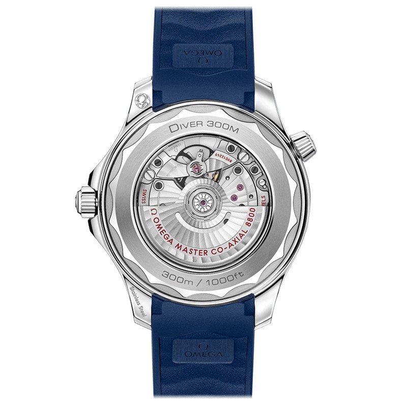 Montre Omega Seamaster Diver 300m Co-Axial Master Chronometer cadran bleu bracelet caoutchouc bleu 42 mm