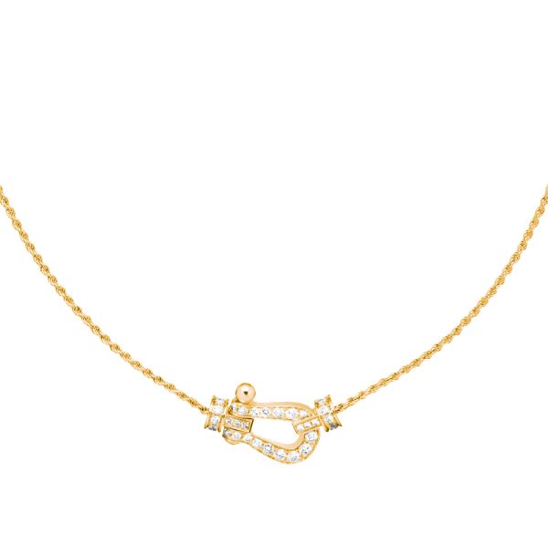 Fred Force 10 medium model necklace in yellow gold and diamonds pavement