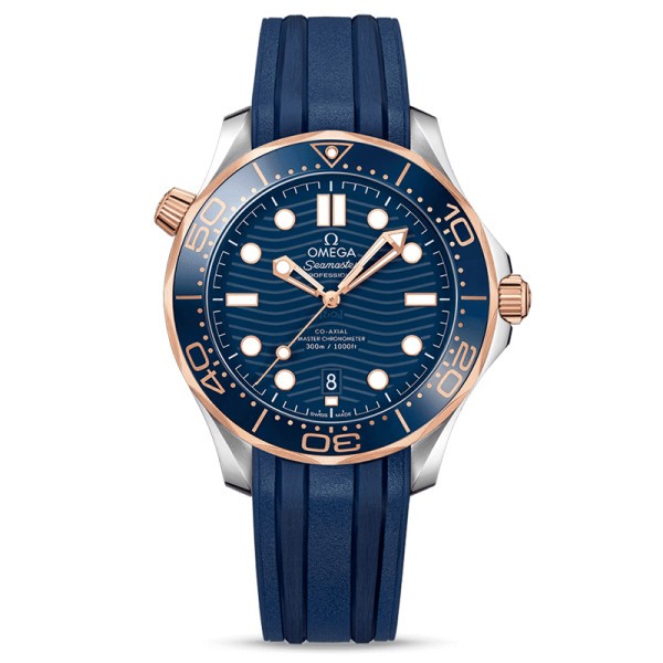 Montre Omega Seamaster Diver 300m Co-Axial Master Chronometer or rouge et acier bracelet caoutchouc bleu 42 mm - SOLDAT PL