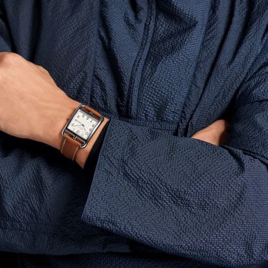 Montre HERMÈS Cape Cod quartz cadran argenté bracelet cuir marron 41 mm W044344WW00