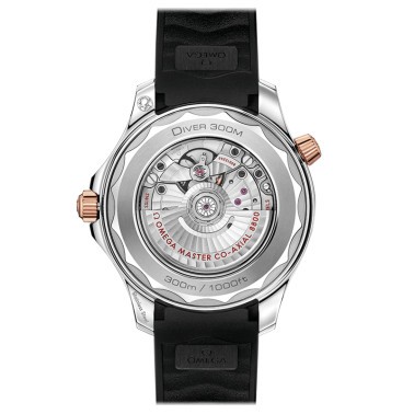 Montre Omega Seamaster Diver 300m Co-Axial Master Chronometer or rouge et acier cadran noir bracelet caoutchouc noir 42 mm - SIT
