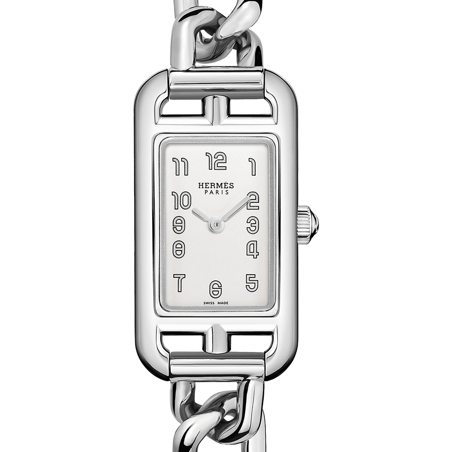 Montre HERMÈS Nantucket Petit Modèle quartz cadran argenté opalin bracelet acier 29 mm W049592WW00