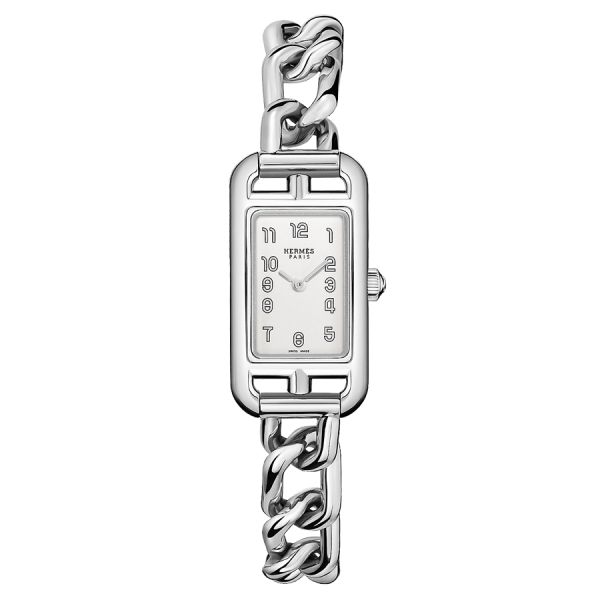 HERMÈS Nantucket Petit Modèle quartz watch silver opaline dial steel bracelet 29 mm W049592WW00