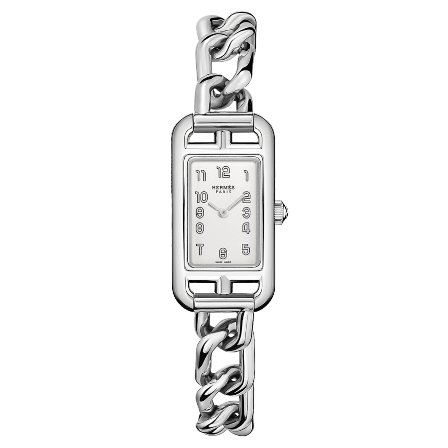 Montre HERMÈS Nantucket Petit Modèle quartz cadran argenté opalin bracelet acier 29 mm W049592WW00
