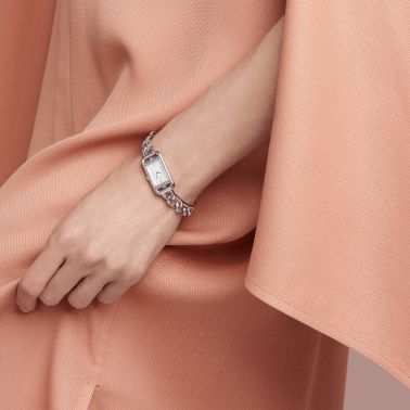 HERMÈS Nantucket Petit Modèle quartz watch silver opaline dial steel bracelet 29 mm W049592WW00