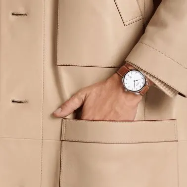 Montre HERMÈS Arceau Grand Modèle quartz cadran laqué blanc bracelet cuir marron 40 mm W044822WW00