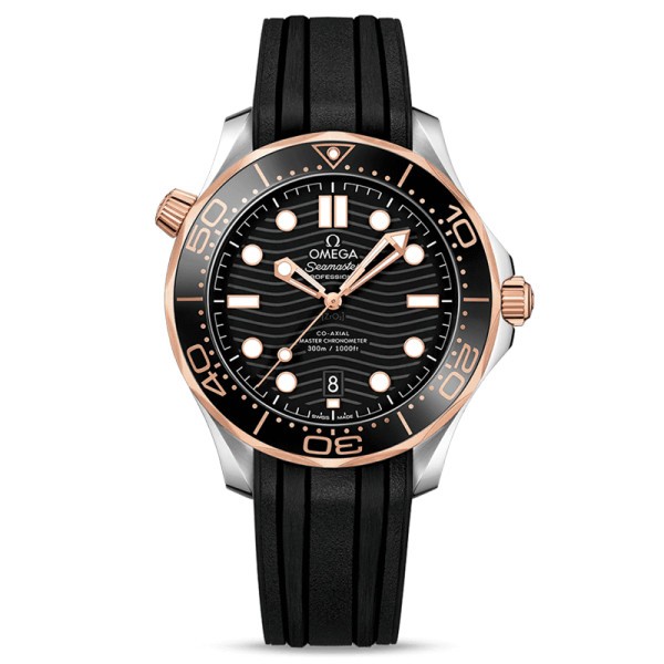 Montre Omega Seamaster Diver 300m Co-Axial Master Chronometer or rouge et acier cadran noir bracelet caoutchouc noir 42 mm - SOL