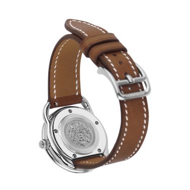 Montre HERMÈS Arceau Petit Modèle quartz cadran blanc mat bracelet cuir marron 28 mm W040135WW00