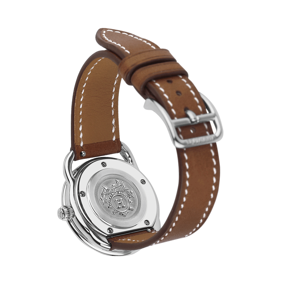 Montre HERMÈS Arceau Petit Modèle quartz cadran blanc mat bracelet cuir marron 28 mm W040135WW00
