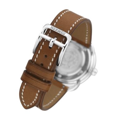 Montre HERMÈS Arceau Petit Modèle quartz cadran blanc mat bracelet cuir marron 28 mm W040135WW00